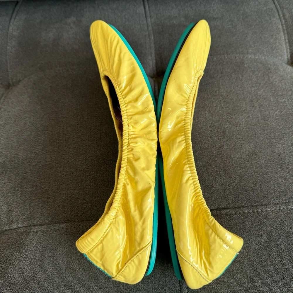Tieks Yellow Flats with Green Soles - Picture 8 of 14